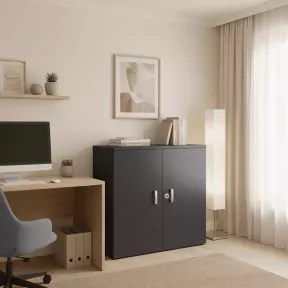 Armoire mélaminé hauteur 81 cm avec étagères.