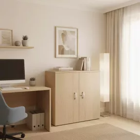 Armoire mélaminé hauteur 81 cm avec étagères.