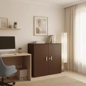 Armoire mélaminé hauteur 81 cm avec étagères.