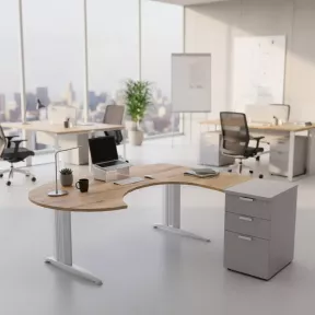 Bureau d'angle compact, avec forme & caisson hauteur - So Enix