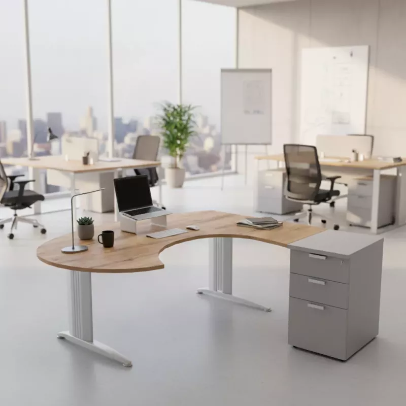 Bureau d'angle compact, avec forme & caisson hauteur - So Enix