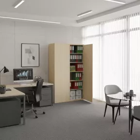 Armoire de rangement, portes push open, hauteur 235 cm.