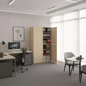 Armoire de rangement, portes push open, hauteur 235 cm.
