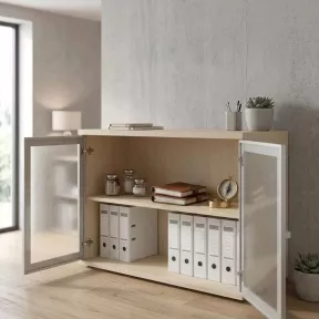 Armoire basse fermée, porte en verre, hauteur 81 cm – So Madrid