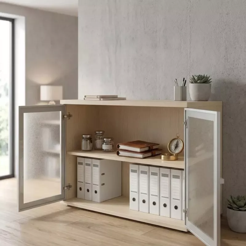 Armoire basse fermée, porte en verre, hauteur 81 cm – So Madrid