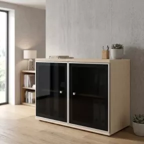 Armoire basse fermée, porte en verre, hauteur 81 cm – So Madrid