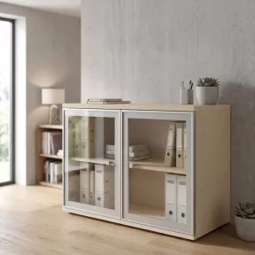 Armoire basse fermée, porte en verre, hauteur 81 cm – So Madrid