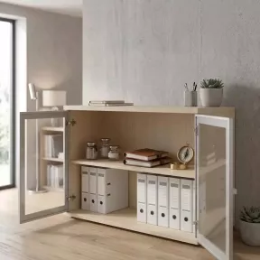 Armoire basse fermée, porte en verre, hauteur 81 cm – So Madrid