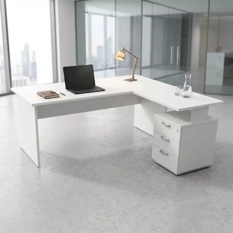 Bureau individuel avec retour, sur caisson porteur - So Vigo