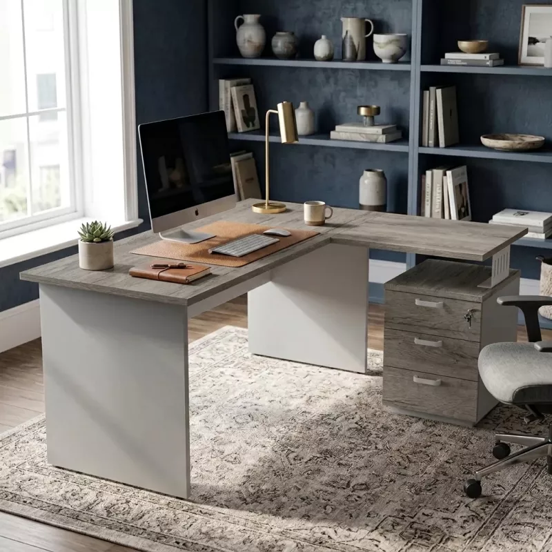 Bureau individuel avec retour, sur caisson porteur - So Vigo