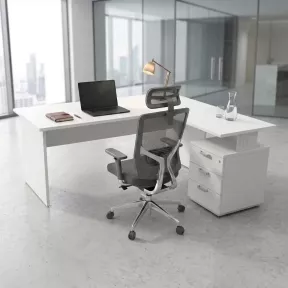 Bureau individuel avec retour, sur caisson porteur - So Vigo
