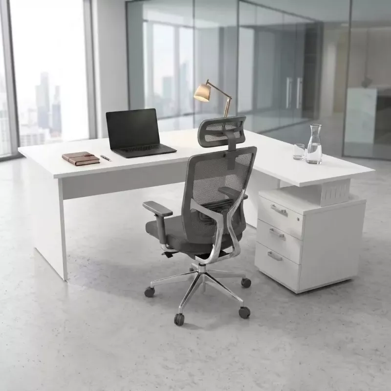 Bureau individuel avec retour, sur caisson porteur - So Vigo
