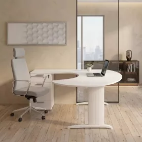 Bureau d'angle compact, avec forme & caisson hauteur bureau & passe-câbles - So Enix