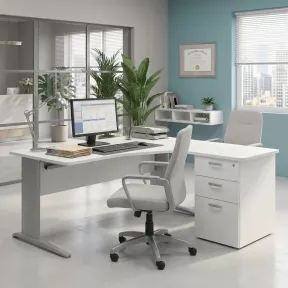 Bureau d'angle compact, avec caisson hauteur bureau & passe-câbles - So Enix