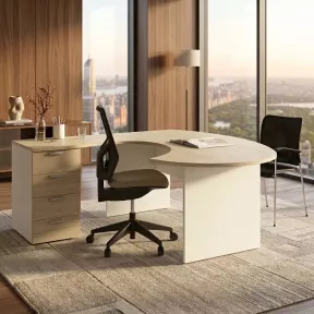 Bureau d'angle compact forme ARC pied panneau avec caisson hauteur bureau So Vigo