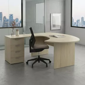 Bureau d'angle compact forme ARC pied panneau avec caisson hauteur bureau So Vigo