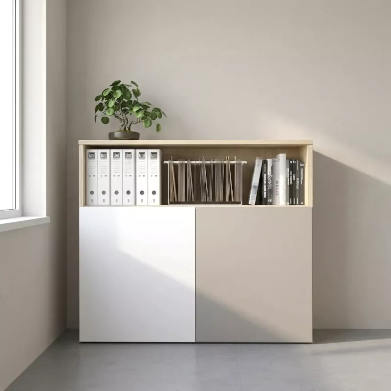 Armoire semi-ouverte, portes poussoirs, hauteur 120 cm – So Madrid