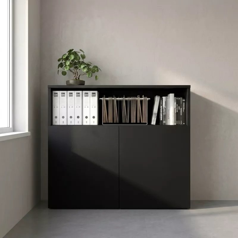 Armoire semi-ouverte, portes poussoirs, hauteur 120 cm – So Madrid