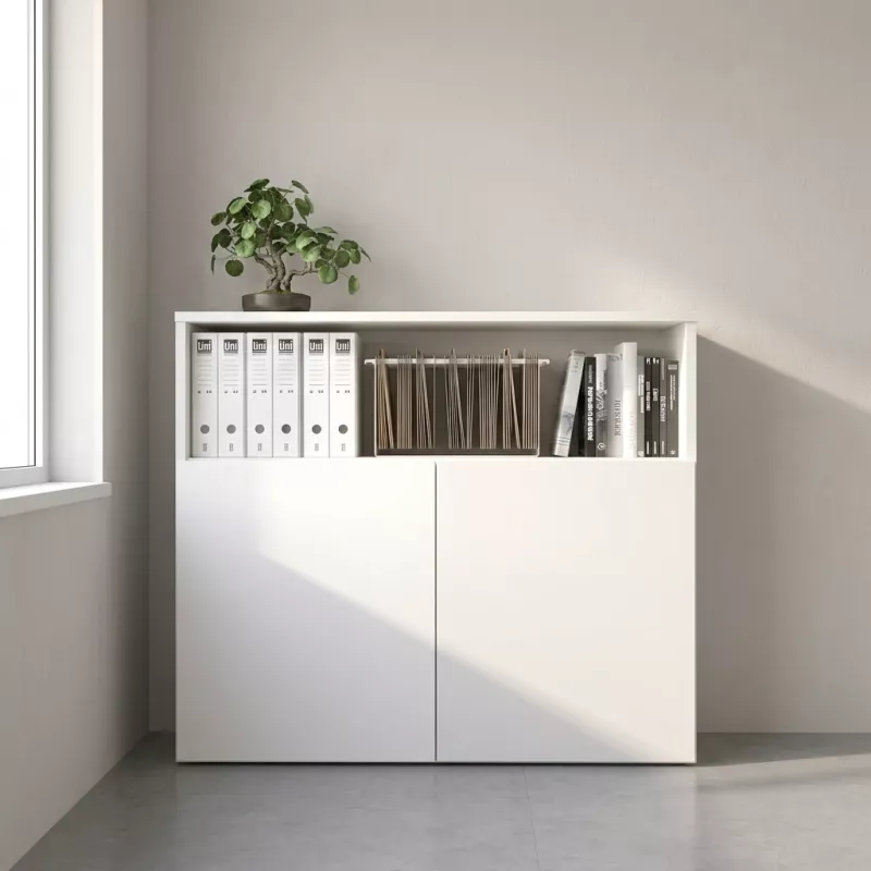 Armoire semi-ouverte, portes poussoirs, hauteur 120 cm – So Madrid