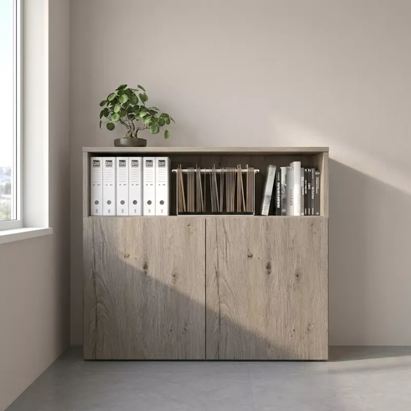 Armoire semi-ouverte, portes poussoirs, hauteur 120 cm – So Madrid