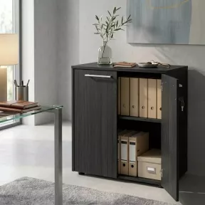 Armoire basse 2 portes mélaminé à serrure - 1 étagère - L. 83 x P. 43 x H. 81 cm So Flora