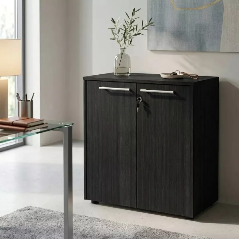 Armoire basse 2 portes mélaminé à serrure - 1 étagère - L. 83 x P. 43 x H. 81 cm So Flora
