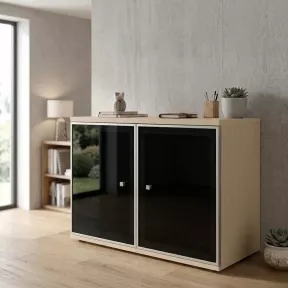 Armoire basse fermée, porte en verre, hauteur 81 cm – So Madrid