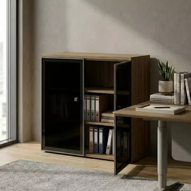 Armoire moyenne fermée, porte en verre, hauteur 120 cm – So Madrid