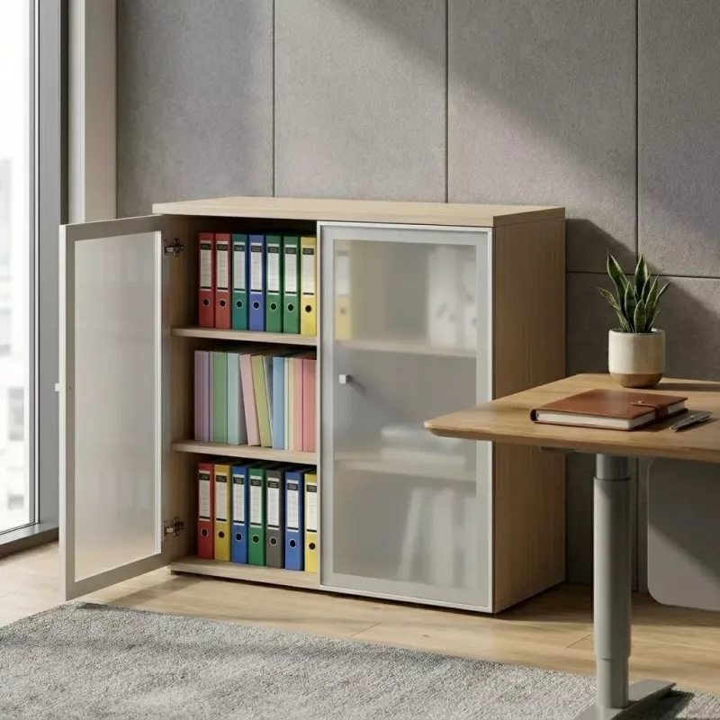 Armoire moyenne fermée, porte en verre, hauteur 120 cm – So Madrid