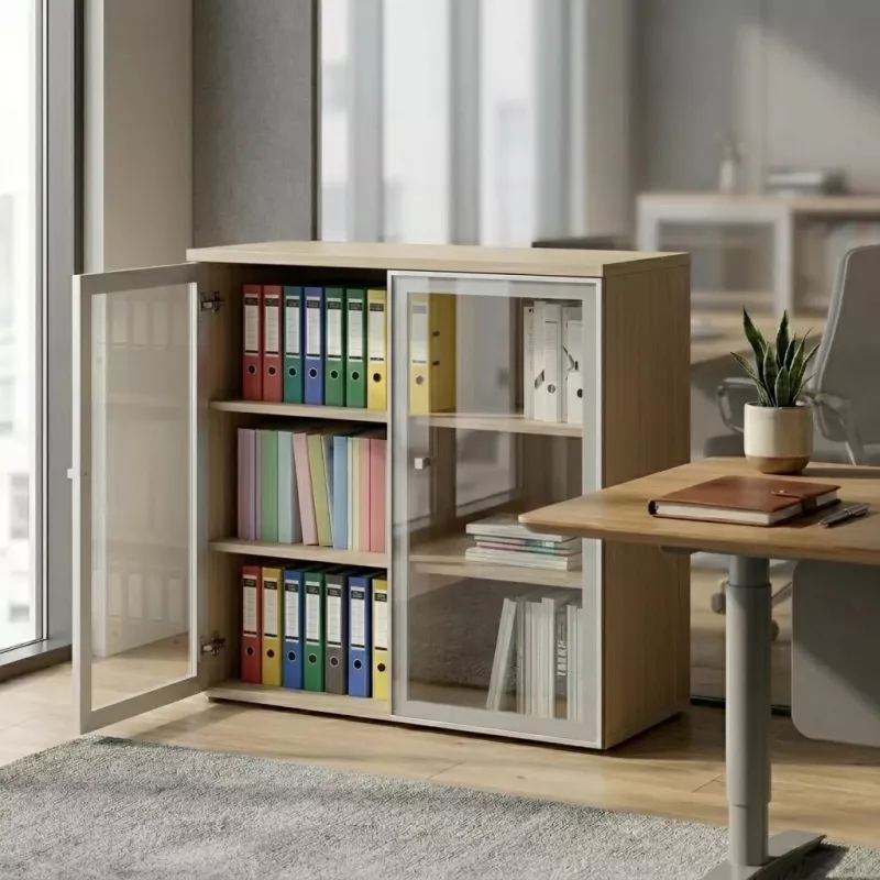 Armoire moyenne fermée, porte en verre, hauteur 120 cm – So Madrid