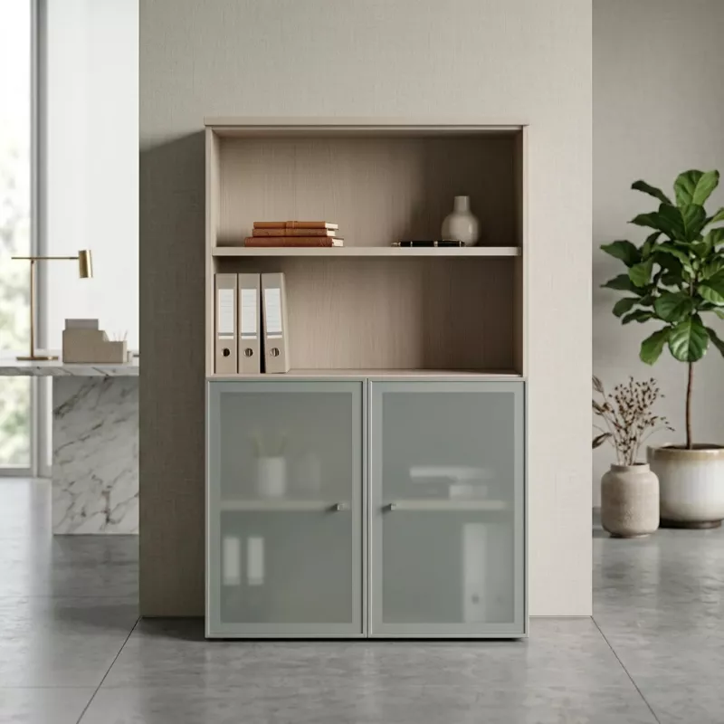 Armoire semi-ouverte, portes en verre, hauteur 158 cm – So Madrid