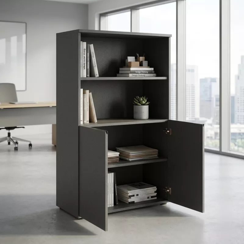 Armoire semi-ouverte, portes poussoirs, hauteur 158 cm – So Madrid