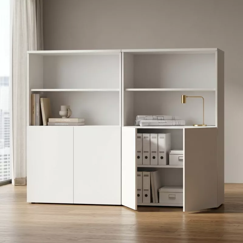 Armoire semi-ouverte, portes poussoirs, hauteur 158 cm – So Madrid