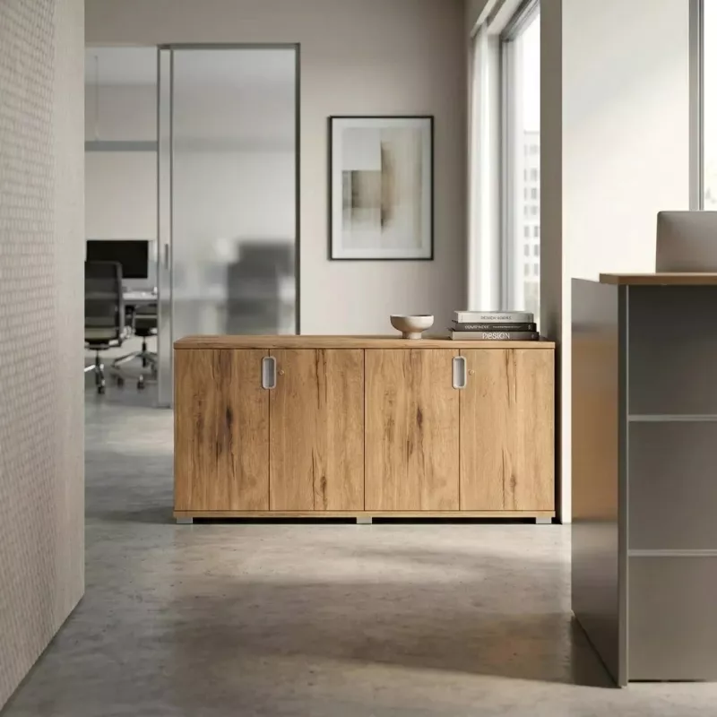 Armoire basse 4 portes, 2 étagères, l 200 x h 76 cm - So Laroya