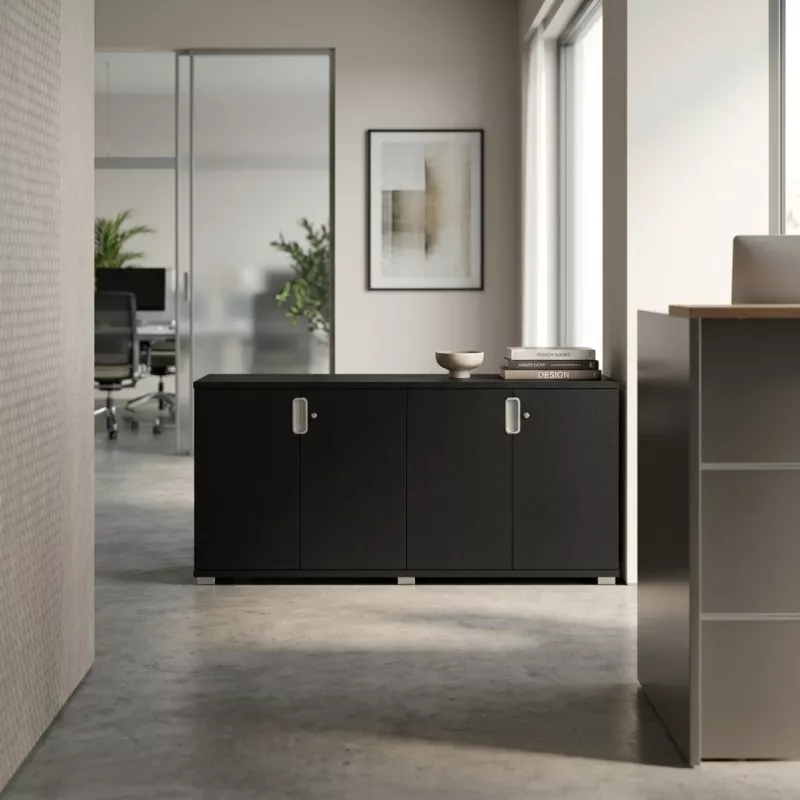 Armoire basse 4 portes, 2 étagères, l 200 x h 76 cm - So Laroya