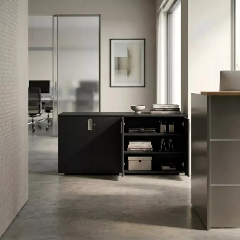 Armoire basse 4 portes, 2 étagères, l 200 x h 76 cm - So Laroya