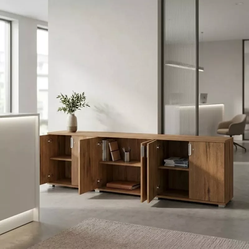 Armoire basse 6 portes, 6 étagères, l 300 x  h 76 cm - So Laroya