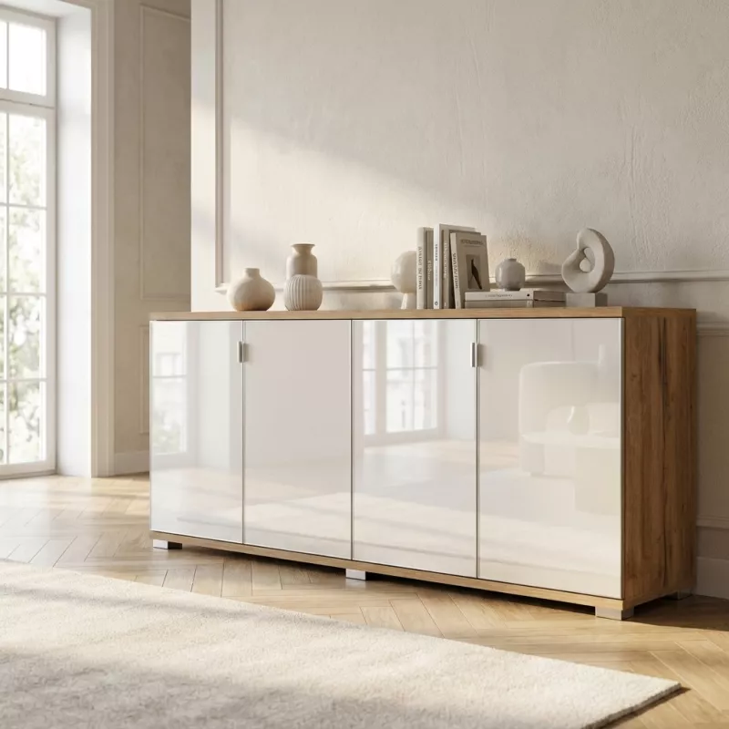 Armoire portes en verre, 2 étagères, L 200 x H 76 cm - So Laroya