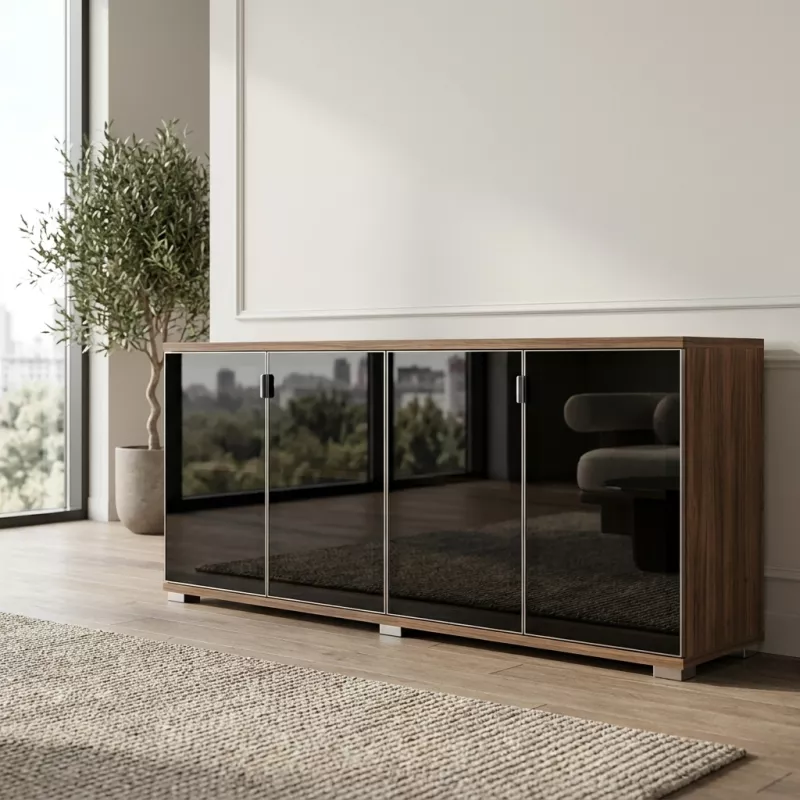 Armoire portes en verre, 2 étagères, L 200 x H 76 cm - So Laroya
