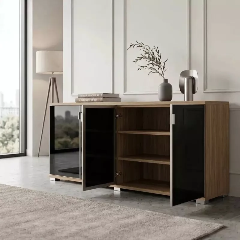 Armoire portes en verre, 2 étagères, L 200 x H 76 cm - So Laroya