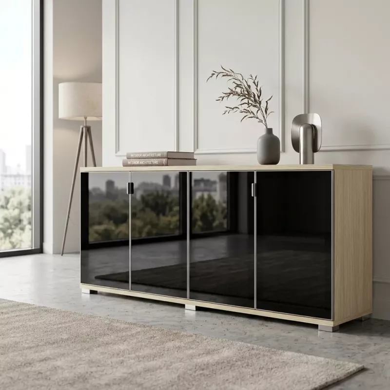 Armoire portes en verre, 2 étagères, L 200 x H 76 cm - So Laroya
