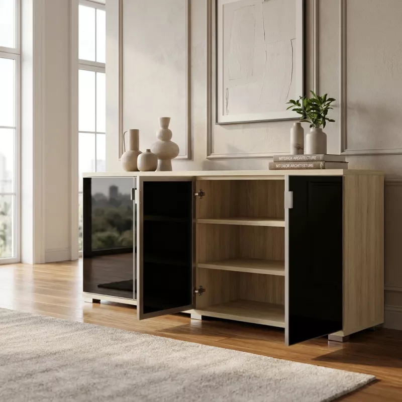 Armoire portes en verre, 2 étagères, L 200 x H 76 cm - So Laroya