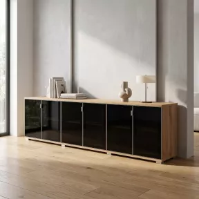 Armoire portes en verre, 3 étagères, L 300 x H 76 cm - So Laroya