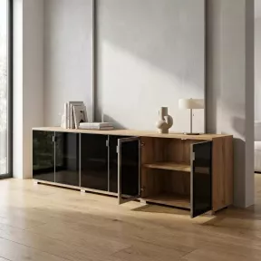 Armoire portes en verre, 3 étagères, L 300 x H 76 cm - So Laroya
