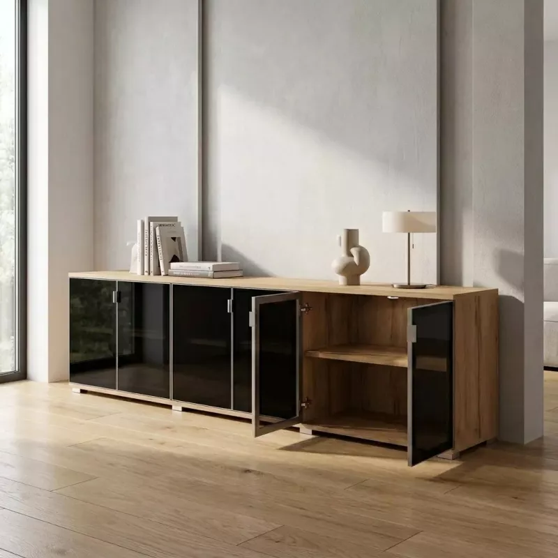 Armoire portes en verre, 3 étagères, L 300 x H 76 cm - So Laroya