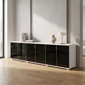 Armoire portes en verre, 3 étagères, L 300 x H 76 cm - So Laroya