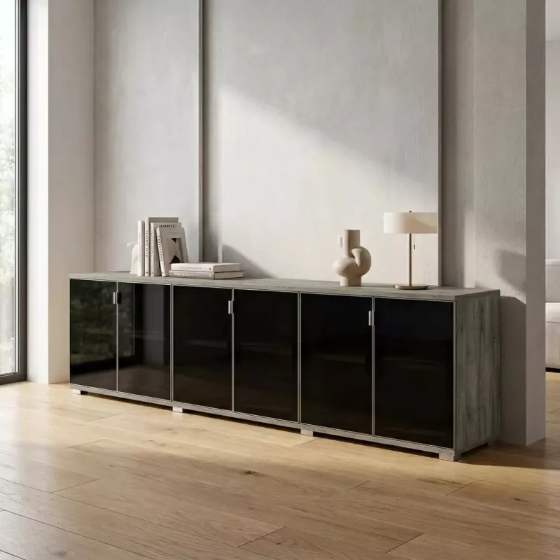 Armoire portes en verre, 3 étagères, L 300 x H 76 cm - So Laroya