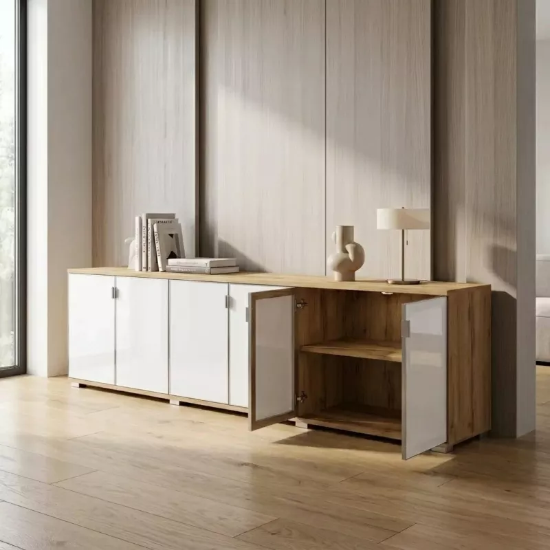 Armoire portes en verre, 3 étagères, L 300 x H 76 cm - So Laroya