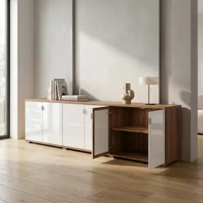 Armoire portes en verre, 3 étagères, L 300 x H 76 cm - So Laroya