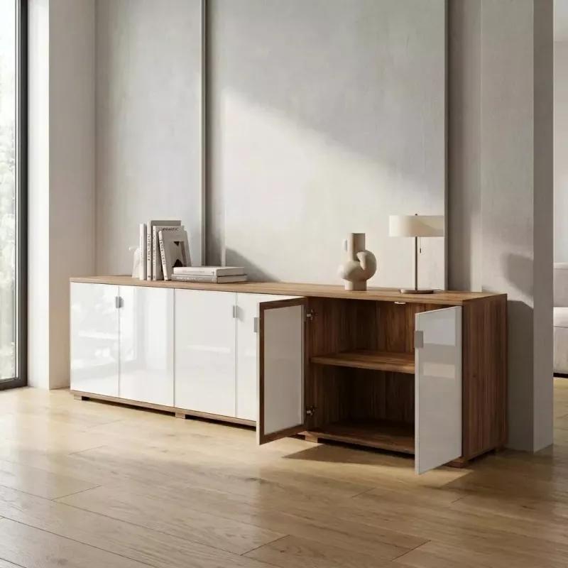 Armoire portes en verre, 3 étagères, L 300 x H 76 cm - So Laroya